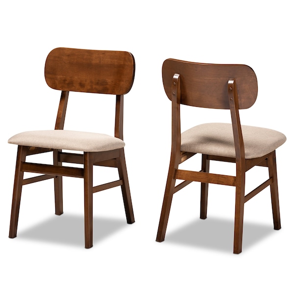 Baxton Studio Euclid Mid-Century Modern Sand Fabric and Walnut Brown Finished Wood 2-Piece Dining Chair Set 184-11648-Zoro - main